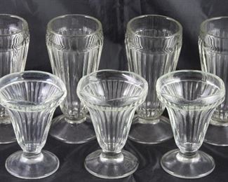 Vintage Ice Cream Soda Fountain Glassware: Milk Shake/Soda (4 ea.) and Sundae Goblets (3 ea.)
