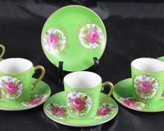 Antique Porcelain Rose Demitasse Cups and Saucers (5 sets w/extra saucer)