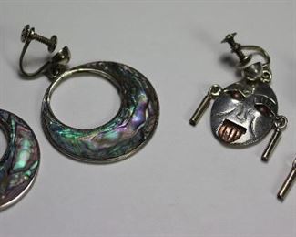 I gave 1940- 50’s Sterling Screwback Earrings: Abalone Loops and Aztec Mask