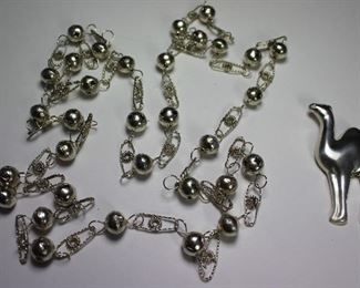 Silver Filigree Ball and Chain 60” Necklace . Sterling Silver 3” Camel Brooch