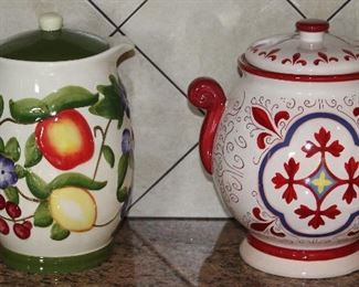 Exclusively Designed for Nonni’s Hand Painted Ceramic Pitcher with Lid and Red and White Biscotti Canister