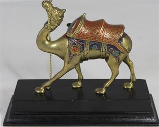 Vintage Enamel Decorated Brass Camel (5 1/2”H x 6 3/4”W x 2 3/4”)