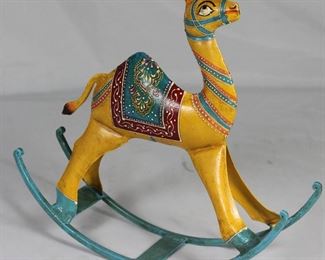 Hand Painted Enameled Tin Rocking Camel