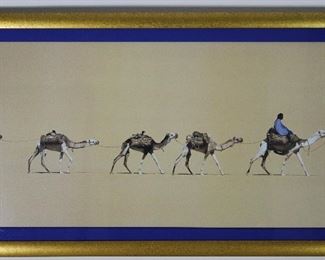 La Belle Galleries Camel Caravan Print In Gold Leaf Blue Matt Frame (24 1/2” x 42”)