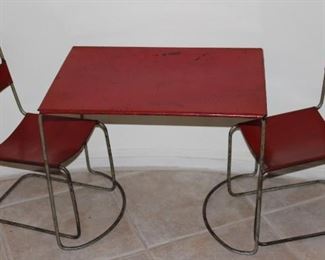 Child’s Red Metal Table and Chair Set Attributed to Marcel Breuer c.1940’s