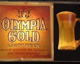 Olynpia Gold Light Beer Vintage Bubbling Beer Mug Sign