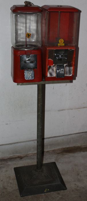 Vintage Acorn No. 1 - 1 cent Gum Ball Machine and Northwestern Model 60 5 Cent Gum Ball Machine on Stand