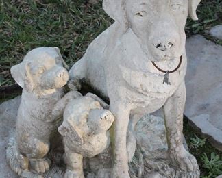 Large Dog With Pups Garden Statue