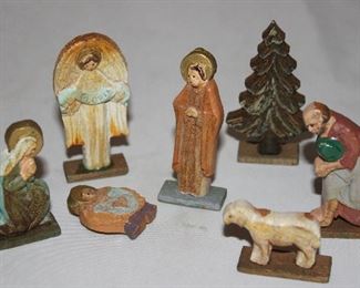 Carved Wood Hand Painted Miniature Manger Scene