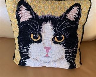 kitty needlepoint pillow