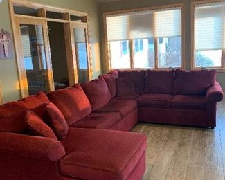 red upholstered sectional