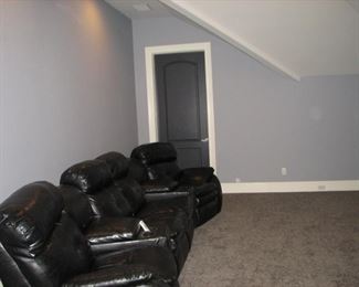 Soundproof Theater Room - upstairs with refrigerator, sink area and bathroom - side door leads to the attic