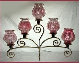 Candelabra with Cranberry Glass Globes  