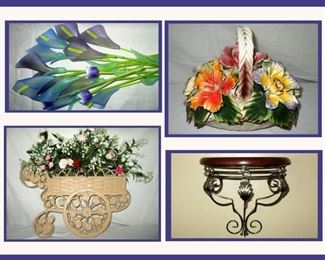 Vintage Flowers and One of a Pair of Matching Wall Shelves 