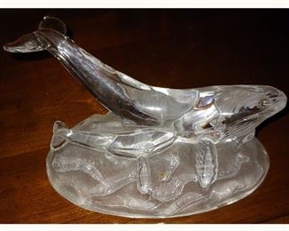 Glass Whale and Baby Sculpture 