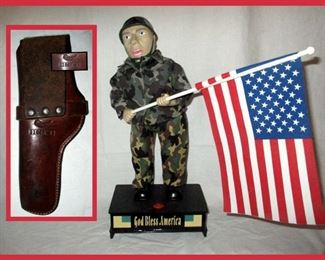 Hunter Pistol Holster and Soldier with American Flag Automaton 