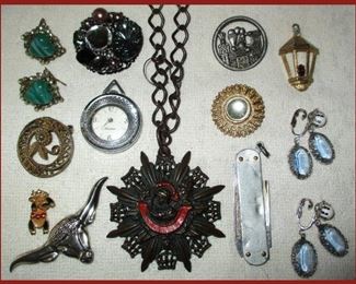Interesting Costume Jewelry including a Swiss Lucerne Pendant Watch and a Swiss Wenger Delemont Pocket Knife; There are Loads of Bagged Pieces available as well