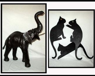 Leather Elephant and Wooden Shelf Cats 