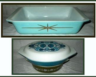 Pyrex Bowls including a Turquoise Starburst Casserole 