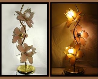 Tall Flower Lamp Showing it Lit and Unlit 