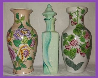 Vases and Slag Glass Decanter 