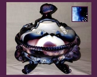 Fabulous Westmoreland  Purple Slag Glass Lidded and Footed Dish 