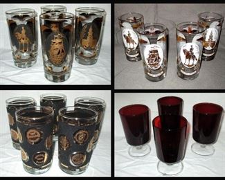 Mid Century Modern Tumblers and Vintage Ruby Red  Glassware 