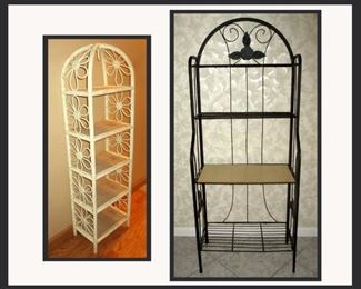 Wicker Shelf and Lightweight Bakers Rack 