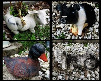 Yard Art; Cement Cow Planter, Cement Pig,  Cement Duck and Cement Fox 