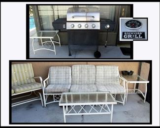 Backyard Gas Grill and Lanai Sofa, Glider and Tables 
