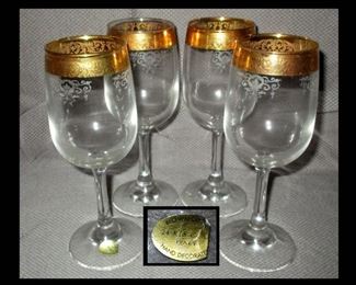 Blown Crystal, Hand Decorated  14K Stemware Italy