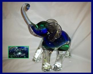 Signed and Numbered Art Glass Elephant 
