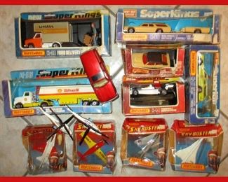 Matchbox Die Cast Super Kings Cars, Trucks and Sky Busters Planes and Helicopters; Most with Original Boxes 