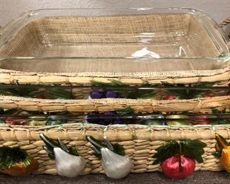 Set/3 Vintage Glass Dish in Basket