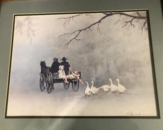Amish Buggy Feeding Geese by S Polonchak