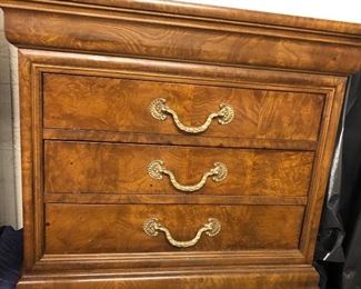 Charles X by Henredon Bedroom Suite: King Sleigh Bed, Dresser w Mirror, Armoire, and 2 Nightstands...Same stunning Burlwood w a High Gloss Finish and in pristine condition!
