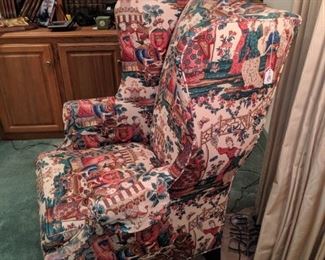 Beautiful Oriental pattern wing chair. Great condition.