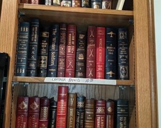 Shelves of leather books. Many from Eastern Press.