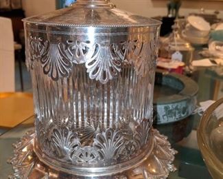 English biscuit jar. English silver marks. Glass insertVery fancy