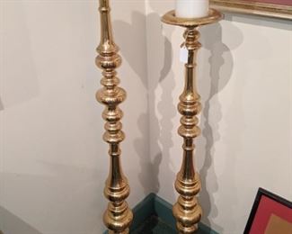 Pair tall  brass candle stands