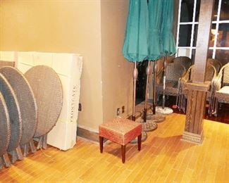 Wonderful nearly new FRONTGATE Tables (some still in boxes), patio chairs and umbrellas 