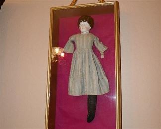 Framed Display w/ Vintage china head doll