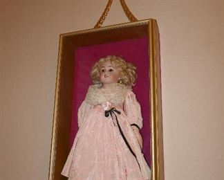 Framed Display w/ Vintage Bisque Doll