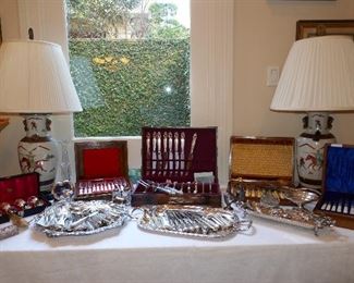 Sterling Sets by Int. Royal Danish, old Towle Set and Christofle Silver plate set PLUS vintage Fish sets (one sterling)