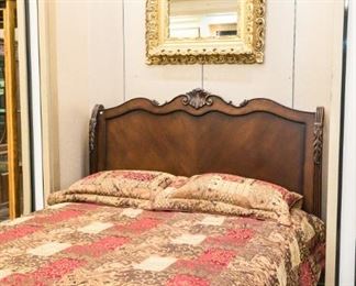 Gorgeous queen size bed - love the gold mirror too!