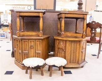 Vintage needlepoint stools and end tables