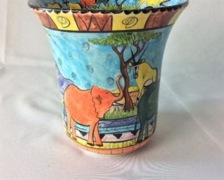 Zimbabwe Painted Vase, 9" H.