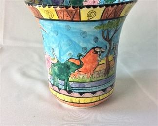 Zimbabwe Painted Vase, 9" H.