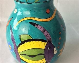 Zimbabwe Painted Lidded Jar, 10" H.