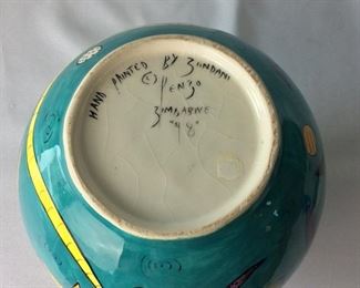 Zimbabwe Painted Lidded Jar, 10" H.